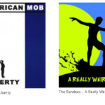 Two different posters of a man in the middle of a run.